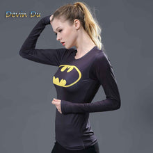 Women T-shirt Bodys Marvel costume superman/batman T Shirt Long Sleeve Girl Fitness Tights Compression tshirts