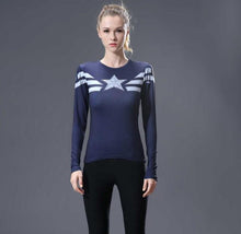 Women T-shirt Bodys Marvel costume superman/batman T Shirt Long Sleeve Girl Fitness Tights Compression tshirts