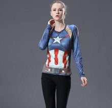 Women T-shirt Bodys Marvel costume superman/batman T Shirt Long Sleeve Girl Fitness Tights Compression tshirts