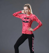 Women T-shirt Bodys Marvel costume superman/batman T Shirt Long Sleeve Girl Fitness Tights Compression tshirts