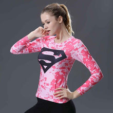 Women T-shirt Bodys Marvel costume superman/batman T Shirt Long Sleeve Girl Fitness Tights Compression tshirts