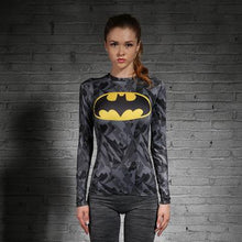 Women T-shirt Bodys Marvel costume superman/batman T Shirt Long Sleeve Girl Fitness Tights Compression tshirts