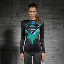 Women T-shirt Bodys Marvel costume superman/batman T Shirt Long Sleeve Girl Fitness Tights Compression tshirts