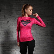 Women T-shirt Bodys Marvel costume superman/batman T Shirt Long Sleeve Girl Fitness Tights Compression tshirts