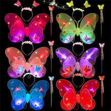 3pcs/Set Girls Led Flashing Light Fairy Butterfly Wing Wand Headband Costume Toy
