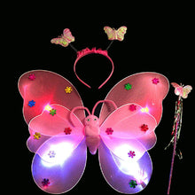 3pcs/Set Girls Led Flashing Light Fairy Butterfly Wing Wand Headband Costume Toy