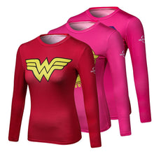 Ladies Comics Marvel Superman Captain America Wonder Women's Compression Shirts Long sleeve T Shirt Female Fitness Tights Shirts