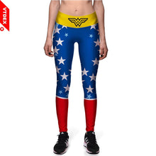 VTDDEX Women Skinny Yoga Pants Marvel Wonder Women Pattern Sports Fitness Leggings American Breathable Workout GYM Pants